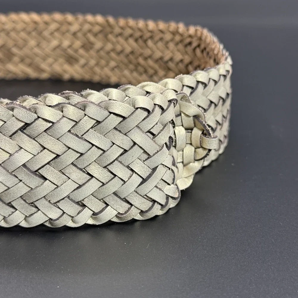 Chico's Women's Silver Metallic Woven Slouch Belt Gem Stones Size Small NWT
